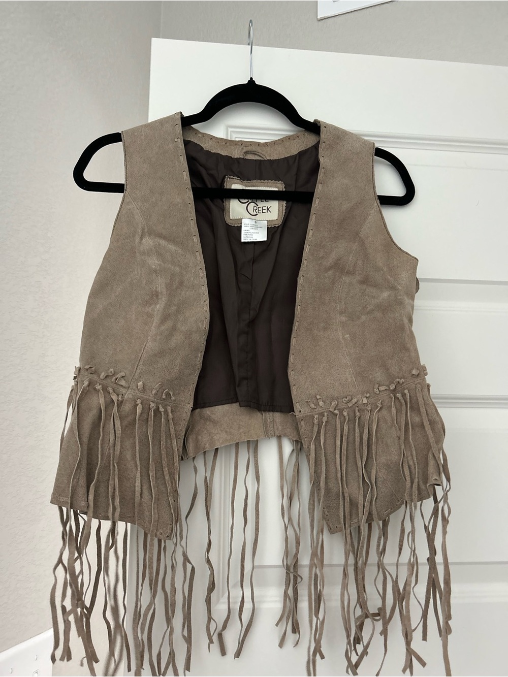 Fringe Suede-Look Sleeveless Vest - Taupe